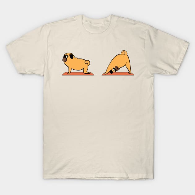 Pug Downward Dog T-Shirt by huebucket